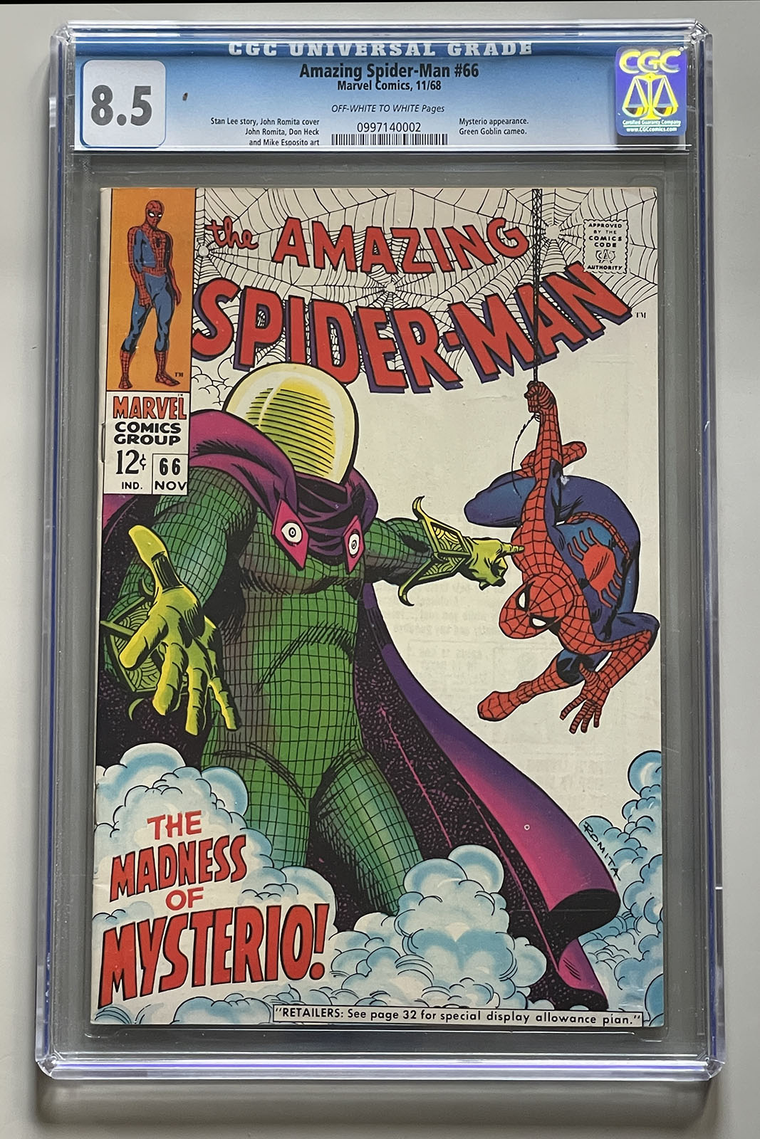 AMAZING SPIDER-MAN *CGC 8.5* Mysterio! John Romita cover! 1968