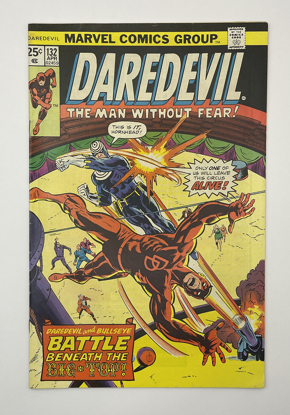 DAREDEVIL #132 * 7.5 (VF-) * Second app. of BULLSEYE! MVS intact, 1976