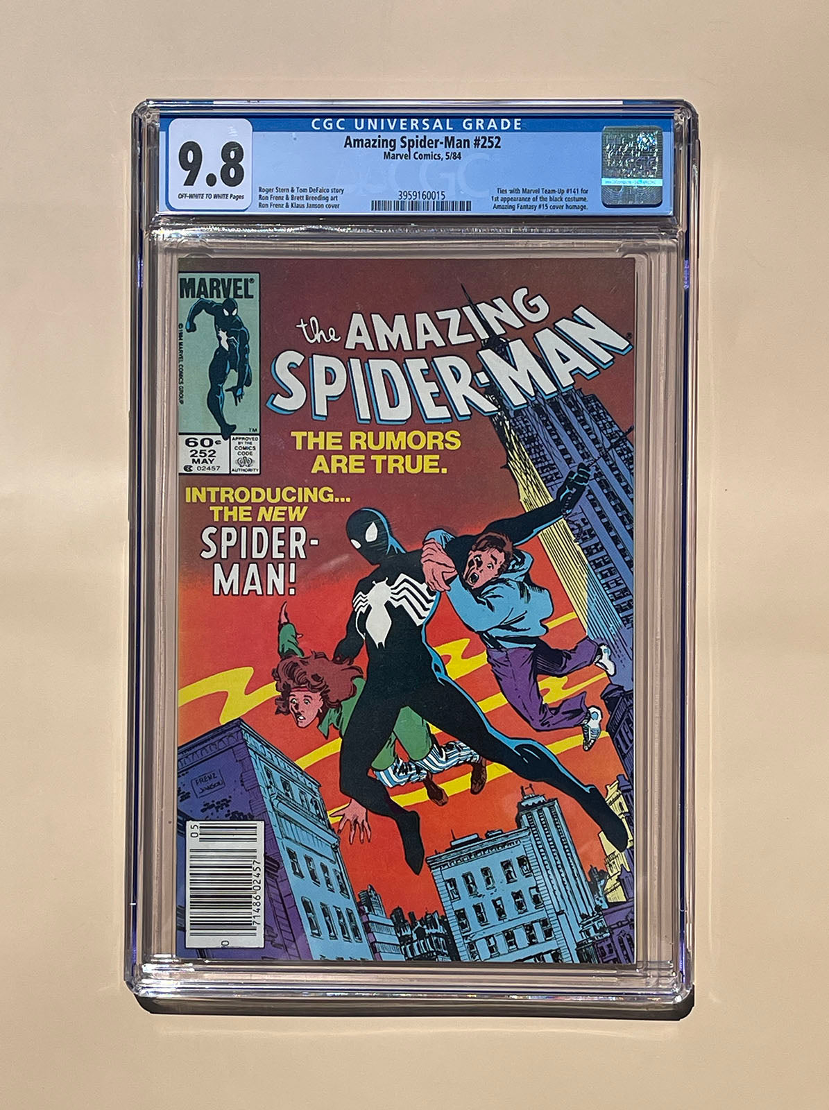 AMAZING SPIDER-MAN #252 * CGC 9.8 * First black costume! Newsstand! 1984