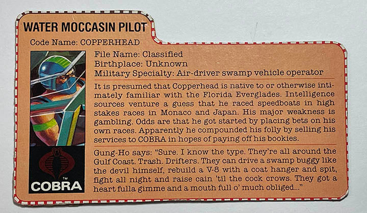 GI JOE: A Real American Hero COPPERHEAD! Complete with file file card! 1984