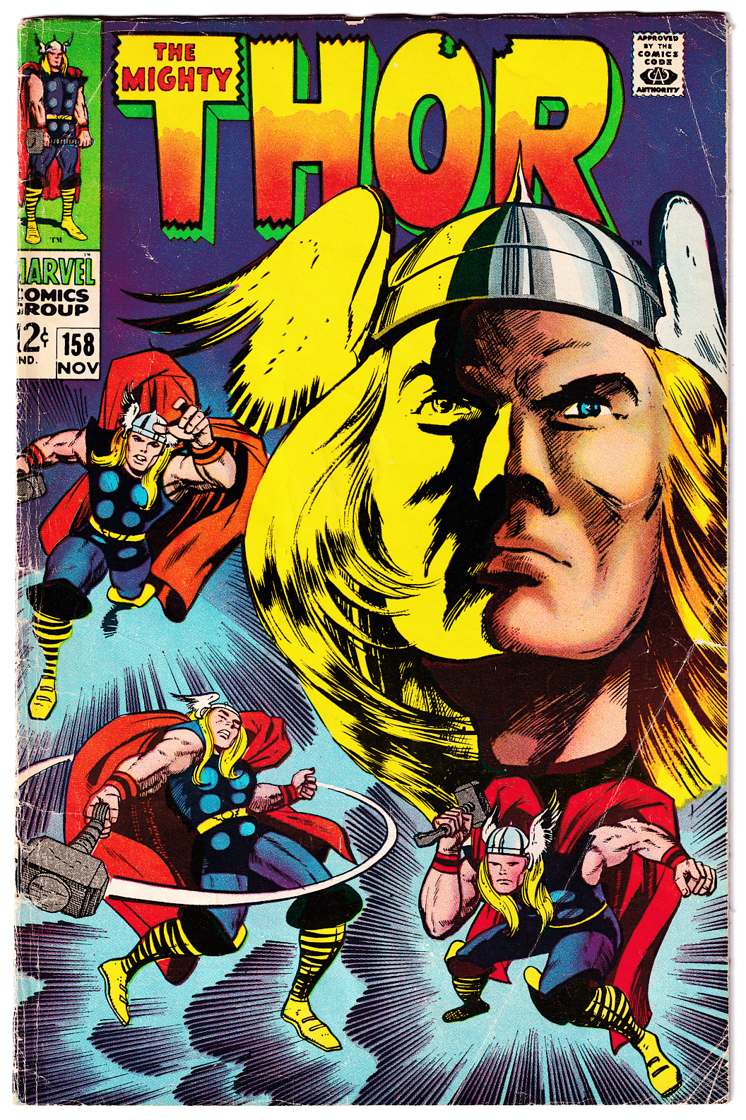 THOR #158 VG- (3.5) Origin retold! Kirby! 1968