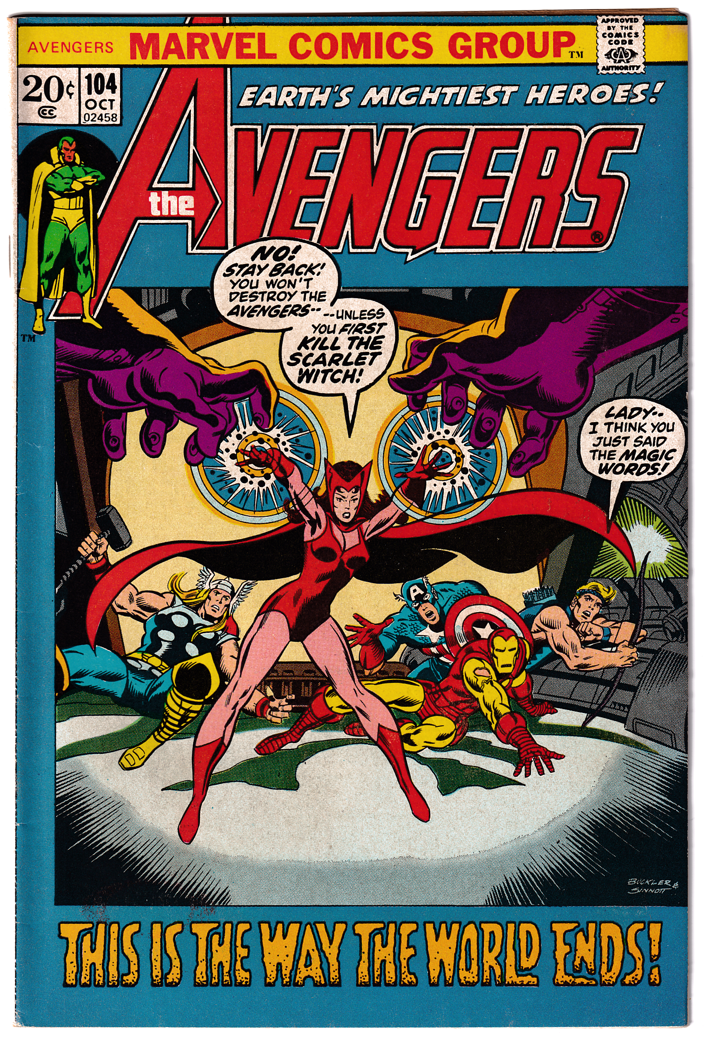 AVENGERS #104 FN/VF (7.0) Scarlet Witch! Sentinels appearance! 1972