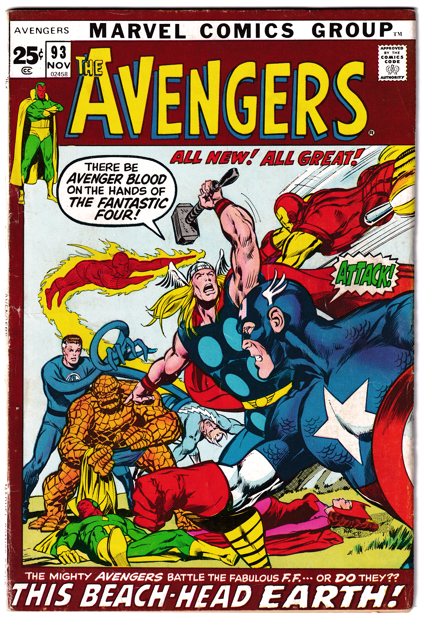 AVENGERS #93 VG/FN (5.0) Kree-Skrull War! Neal Adams!