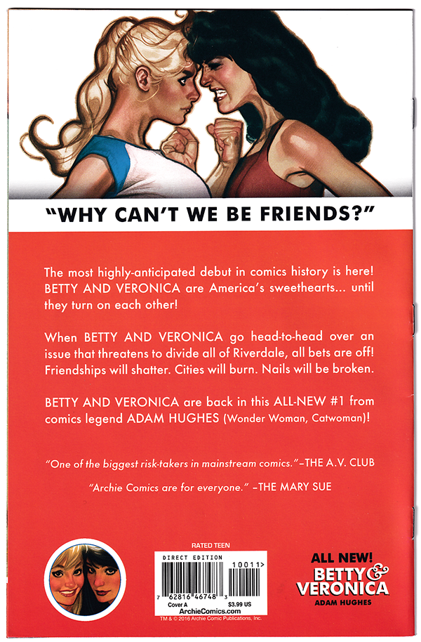 BETTY & VERONICA #1 NM- Adam Hughes cover! 2017
