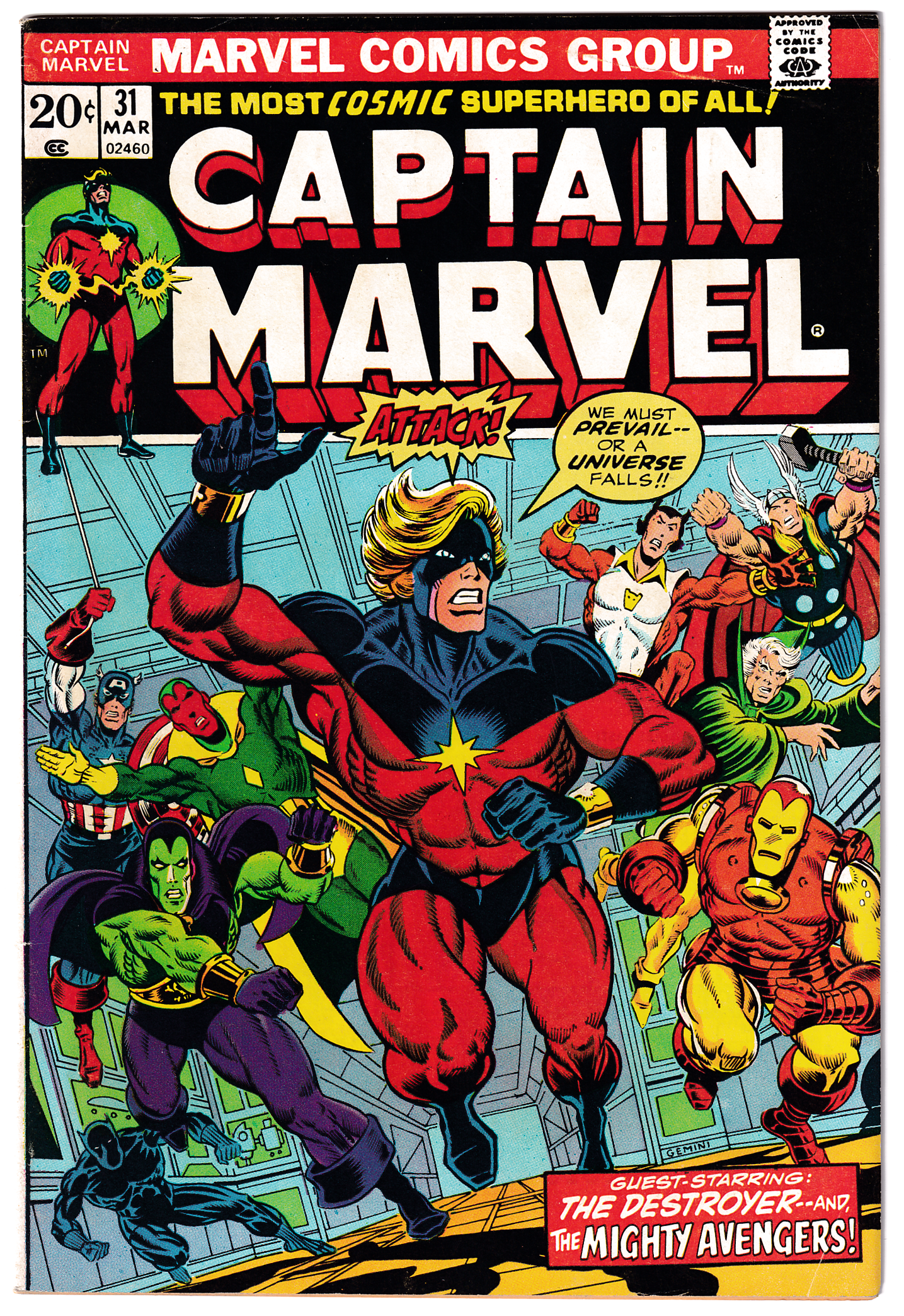 CAPTAIN MARVEL #31 FN+ (6.5) Avengers! Thanos! Cosmic Cube! 1974