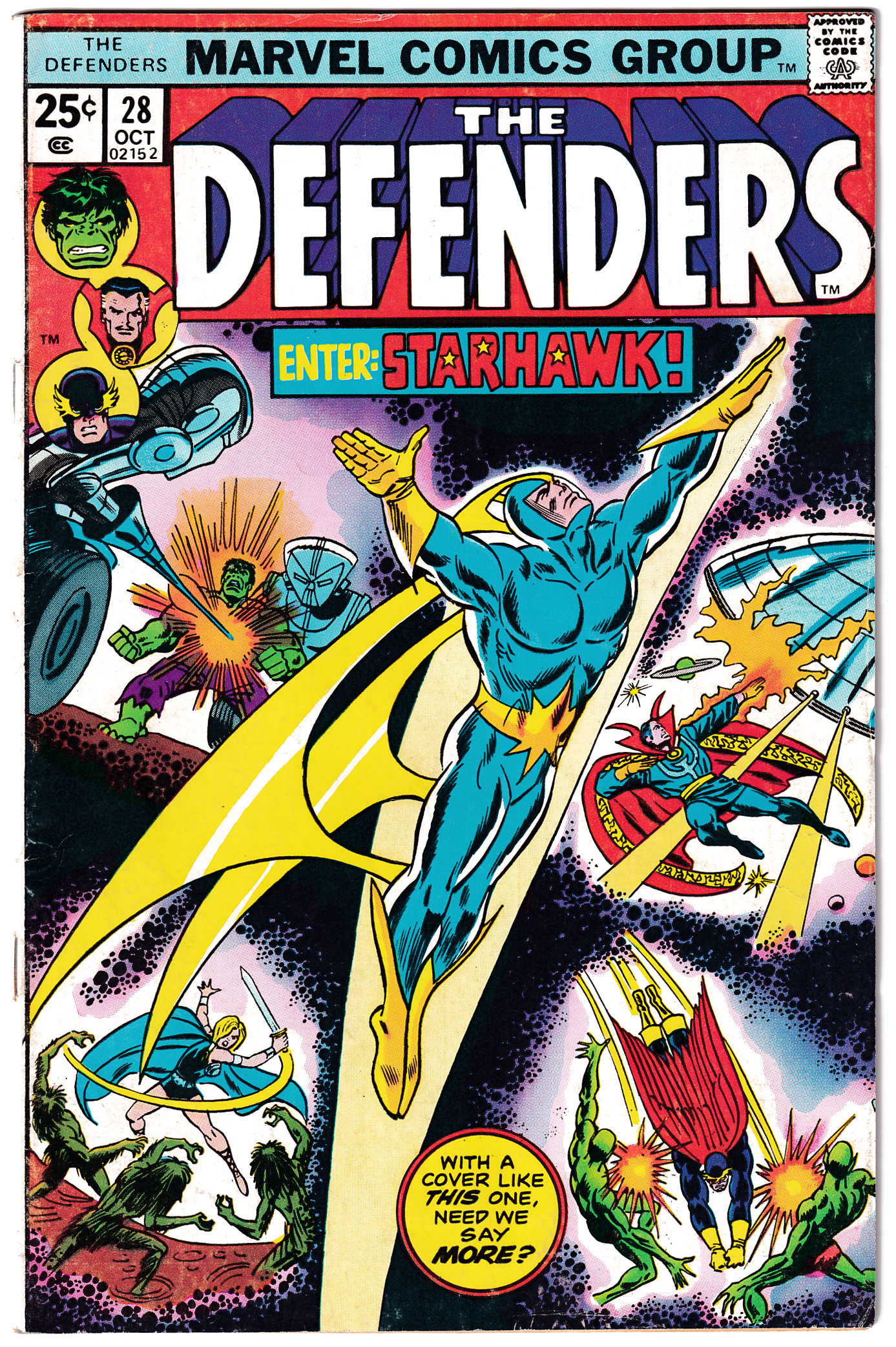 DEFENDERS #28 FN (6.0) 1st full appearance of STARHAWK! 1975