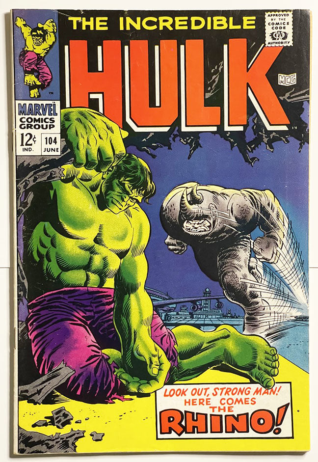 INCREDIBLE HULK #104 FN/VF (7.0) Hulk vs. Rhino! Iconic cover!