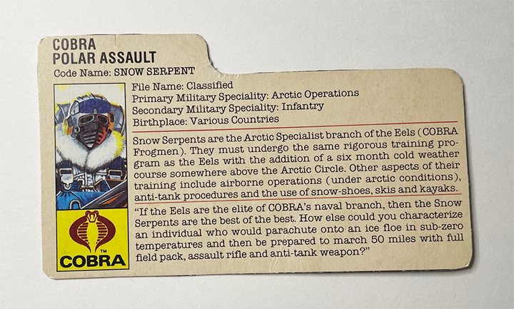 GI Joe: A Real American Hero SNOW SERPENT 100% Complete 1985
