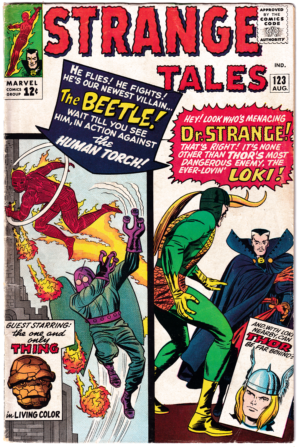 STRANGE TALES #123 VG+ (4.5) 1st app. BEETLE! 1st THOR x-over! 1964