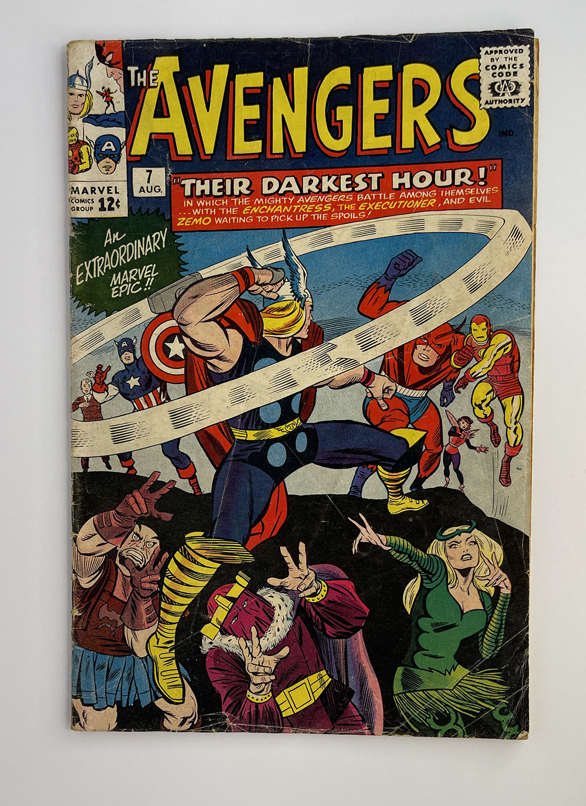 AVENGERS #7 * 3.5 (VG-) * Enchantress! Jack Kirby art and cover! 1964